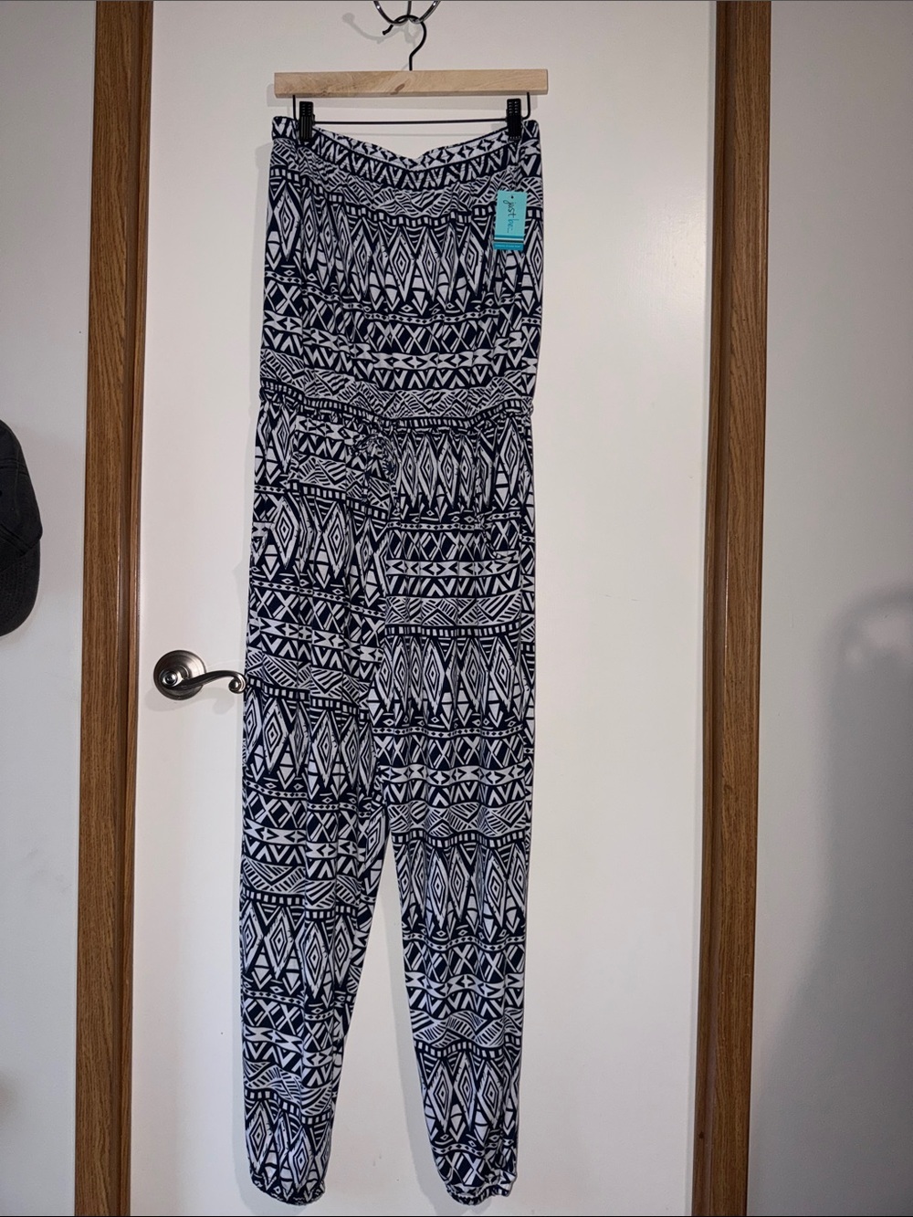 just be Navy & White Aztec-Print Casual Jumpsuit